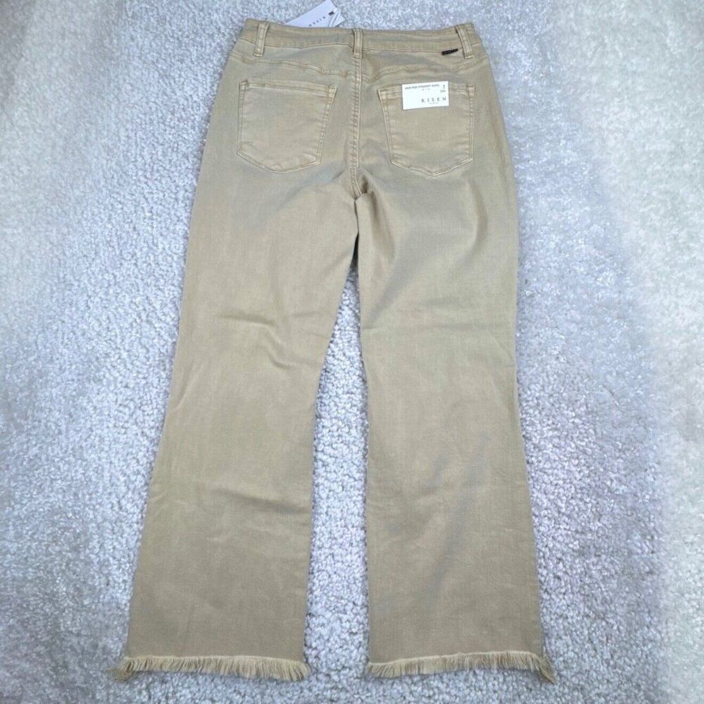 RISEN LOS Angeles Sand High Rise Distressed Straight Leg Jean Raw Hem 7/28 NEW - Picture 3 of 16